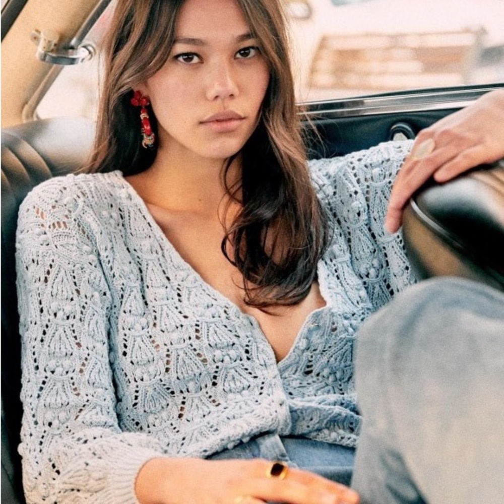 Sezane light blue Annette Jumper Cardigan Small